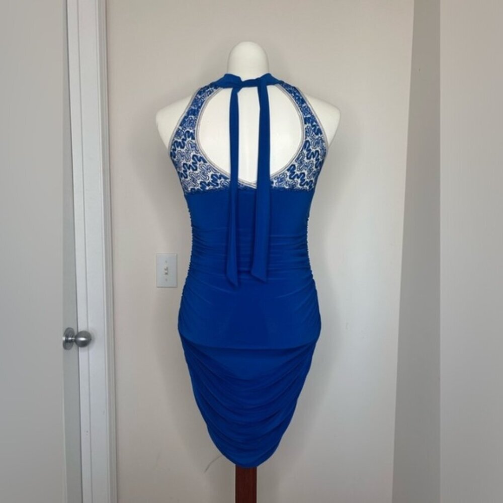 Royal Blue Lace Halter Bodycon Mini Dress - Picture 4 of 6